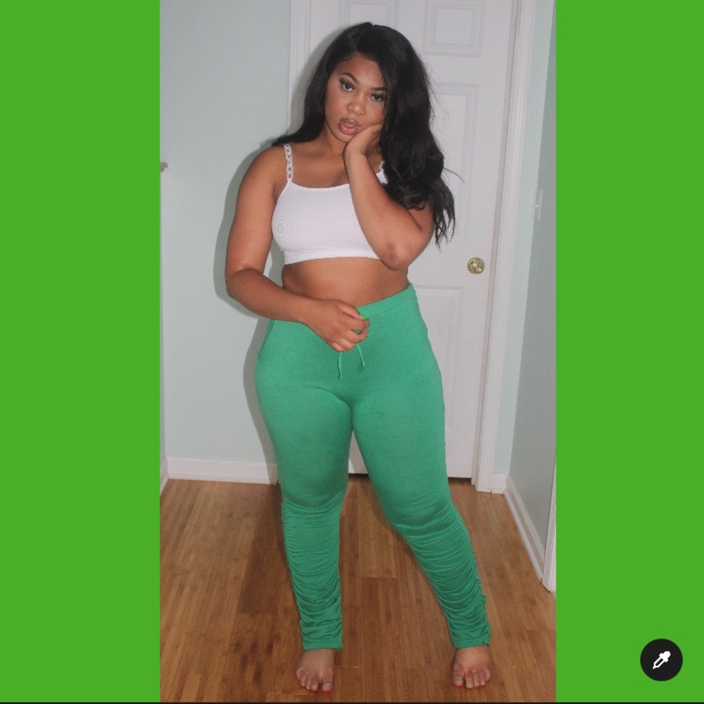 Green stacked pants